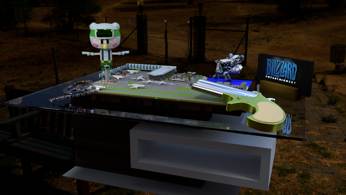 야외 공원 배경의 디오라마 (야간)